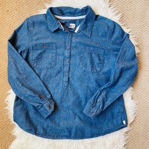 Toms Womens Blue Go Somewhere New Long Sleeve Button Popover Shirt Casual Top XL